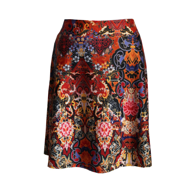 Travel Skirt in Bright Jewel Tone Abstract Floral Print, 